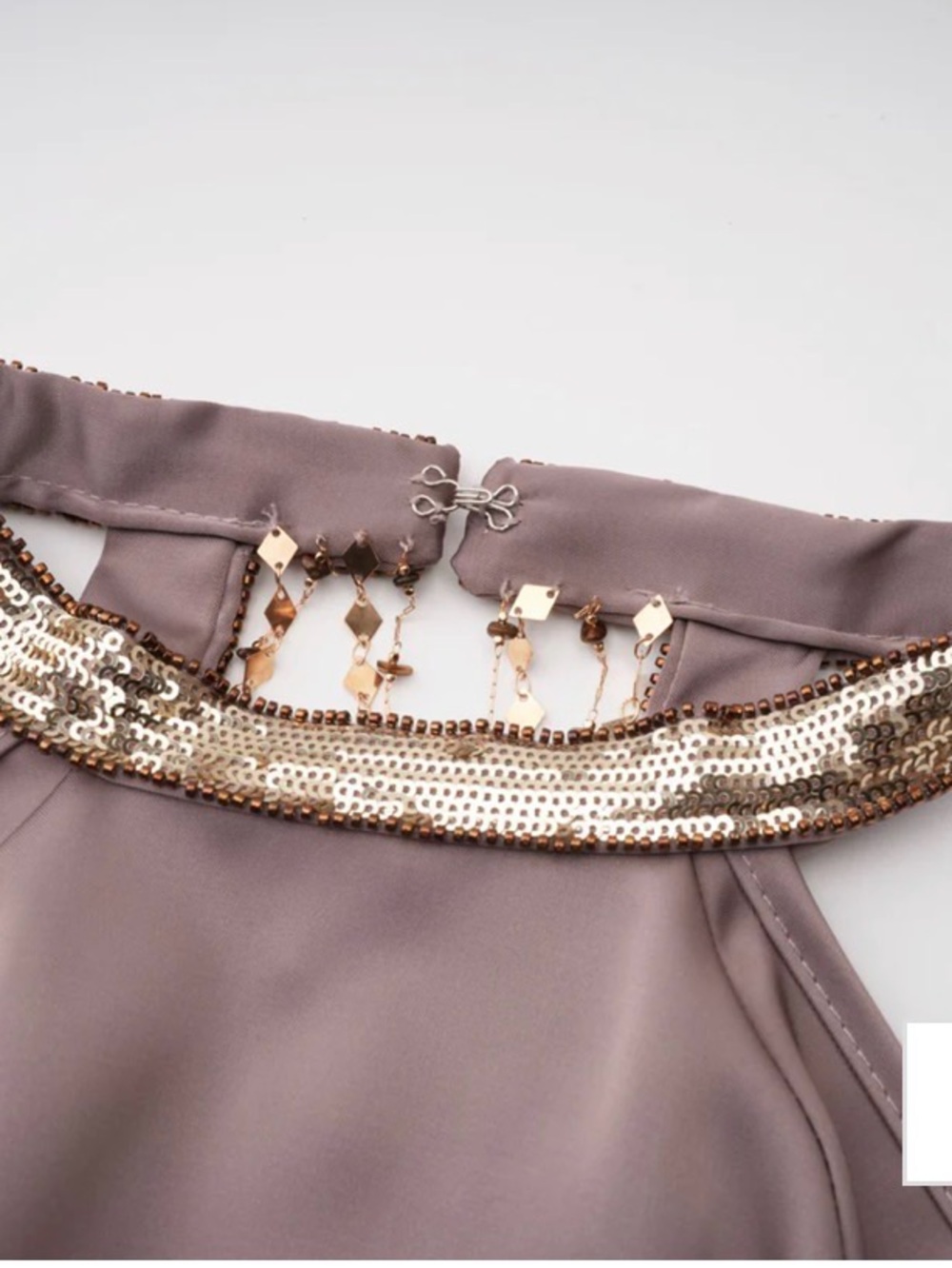 Jimena Brown Cold Shoulder Embellished Mini Dress - Picture 6 of 9